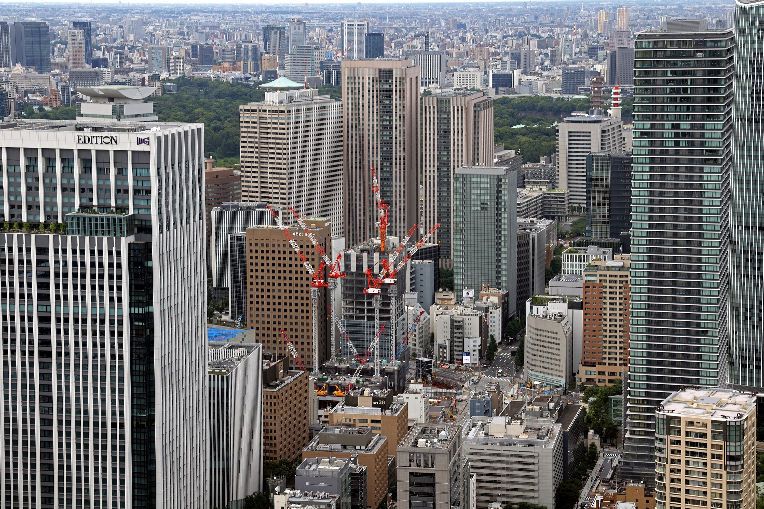 タワークレーン4本 高さ265 75m 虎ノ門ヒルズ ステーションタワー の建設状況 21 6 22 超高層マンション 超高層ビル