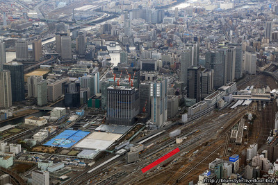 田町-品川間の新駅の建設地の空撮