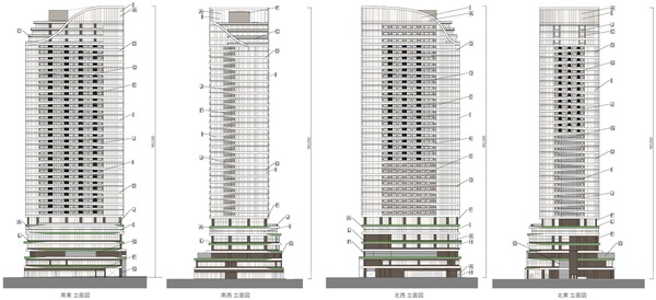 (仮称)西新宿六丁目西・新宿中央公園北西地区第一種市街地再開発事業 立面図