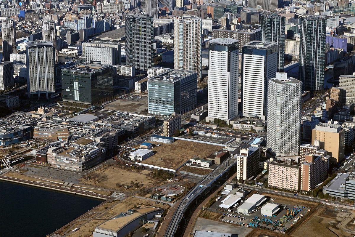 豊洲から東京スカイツリーまでの空撮 超高層マンション 超高層ビル 豊洲から東京スカイツリーまでの空撮 超高層マンション 超高層ビル