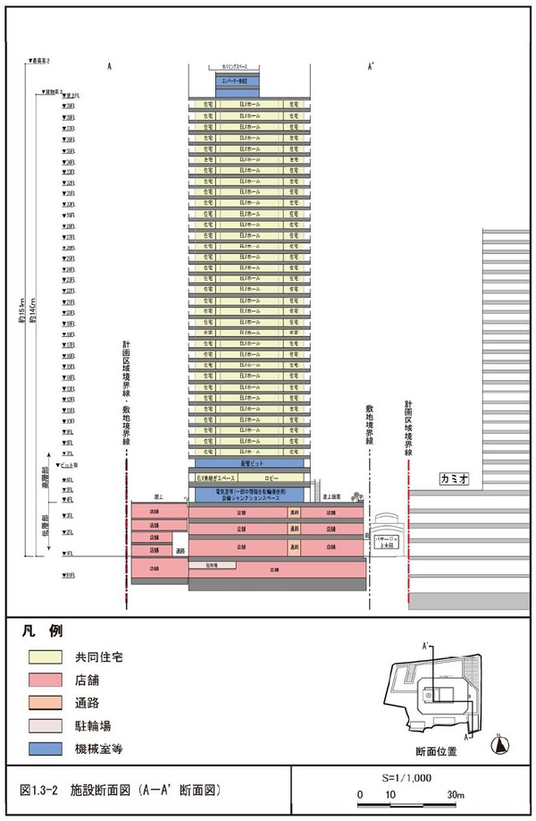 (仮称)上大岡Ｃ北地区第一種市街地再開発事業 断面図