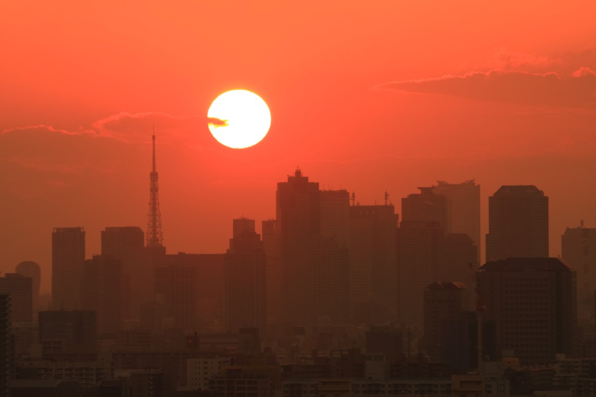 東京の空 日没 富士山 超高層マンション 超高層ビル