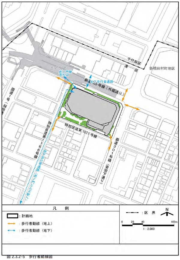 虎ノ門一丁目東地区第一種市街地再開発事業 歩行者動線図