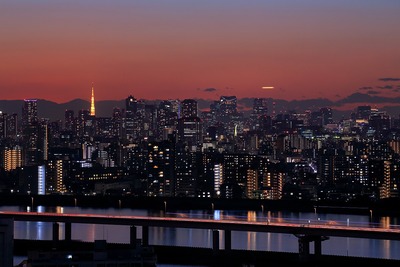 夕焼けと東京夜景