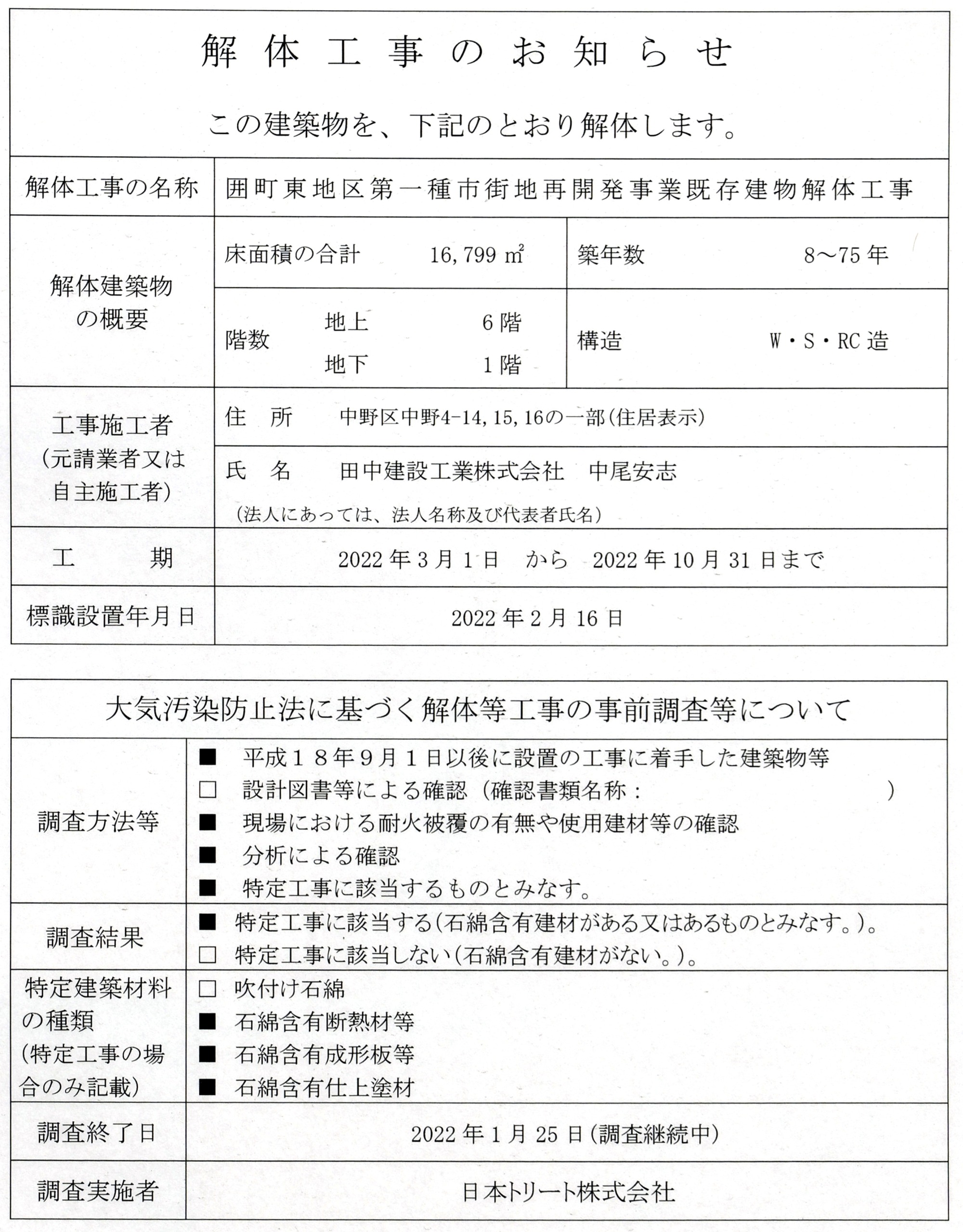 中野駅北口の東側の再開発「囲町東地区第一種市街地再開発事業 中野駅北口の東側の再開発「囲町東地区第一種市街地再開発事業