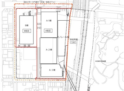 浜松町西地区再開発事業の配置図