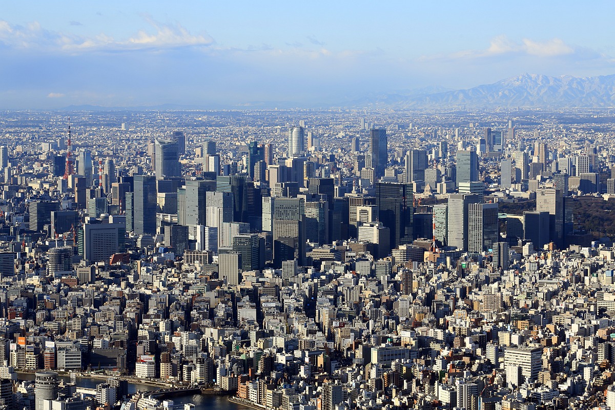 東京スカイツリーから見た東京駅周辺の超高層ビル群 超高層マンション 超高層ビル