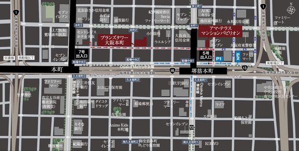 ブランズタワー大阪本町 位置図