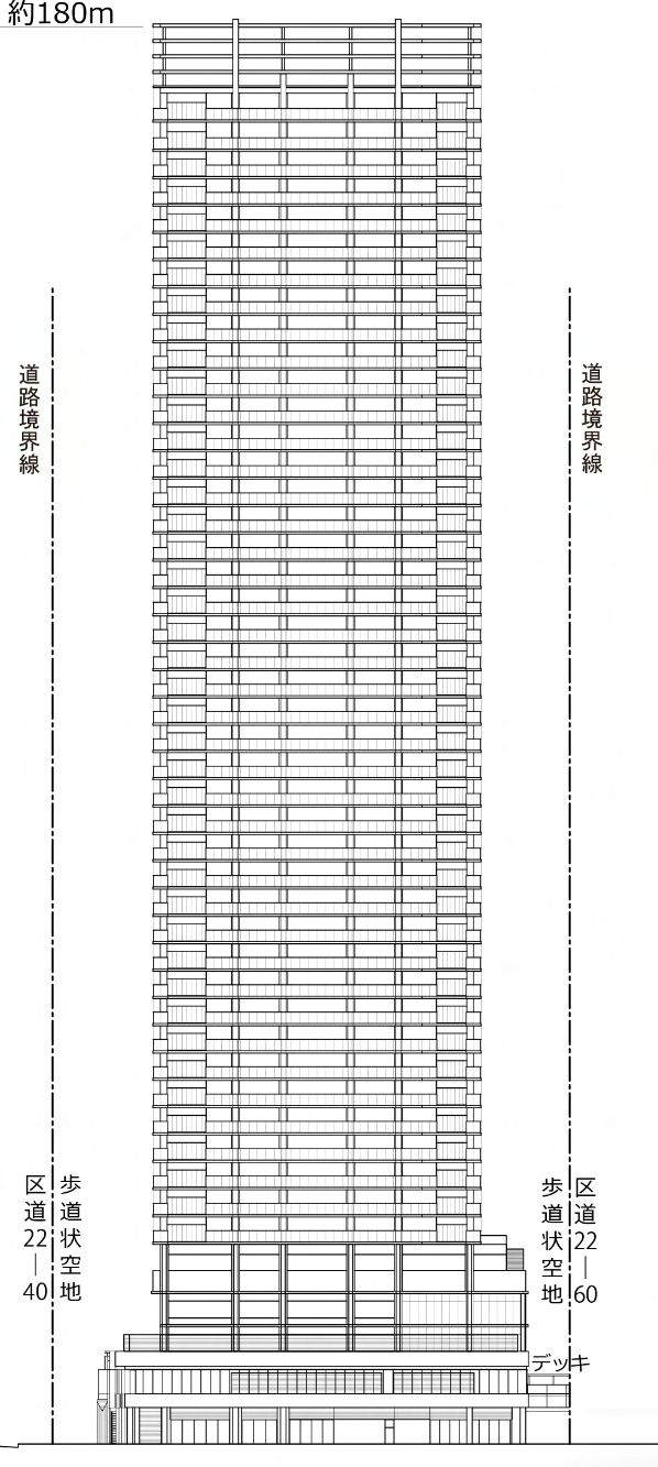 (仮称)中野四丁目西地区市街地再開発事業 立面図(北側)