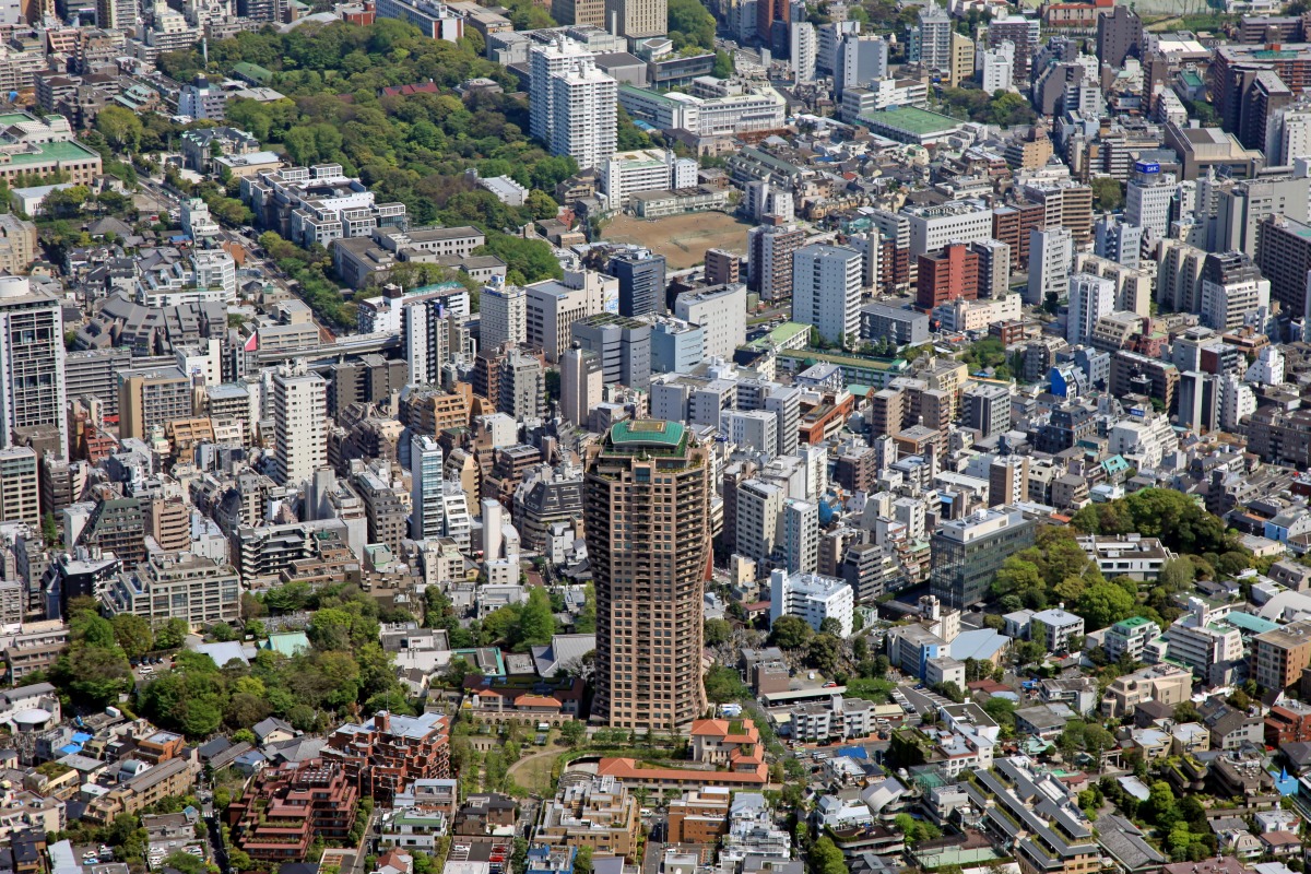 空撮 元麻布ヒルズフォレストタワー 超高層マンション 超高層ビル