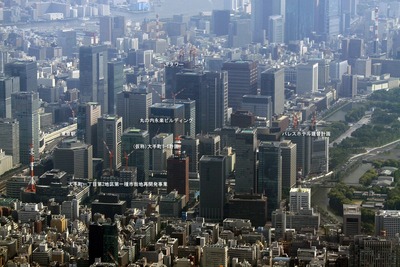 丸の内・大手町の超高層ビル群の空撮