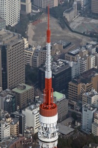 東京タワーのアンテナ部分の空撮