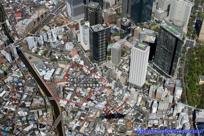 西新宿五丁目中央北地区第一種市街地再開発事業の建設予定地の空撮