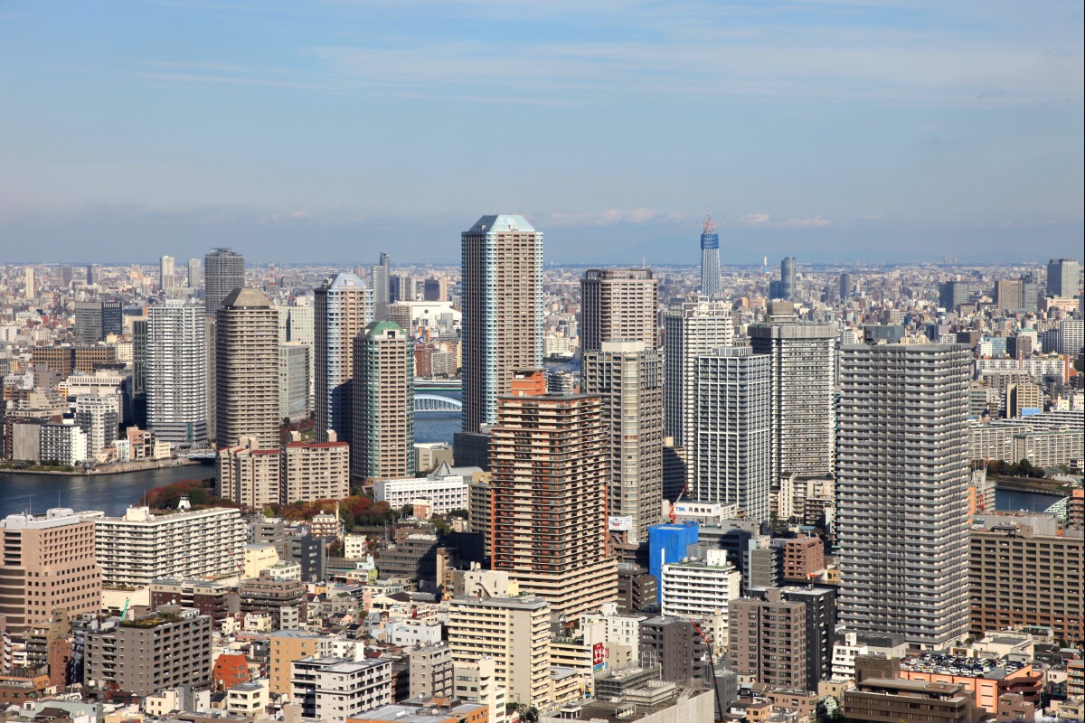 ベイシティ晴海 スカイリンクタワーから佃や東京スカイツリー 超高層マンション 超高層ビル
