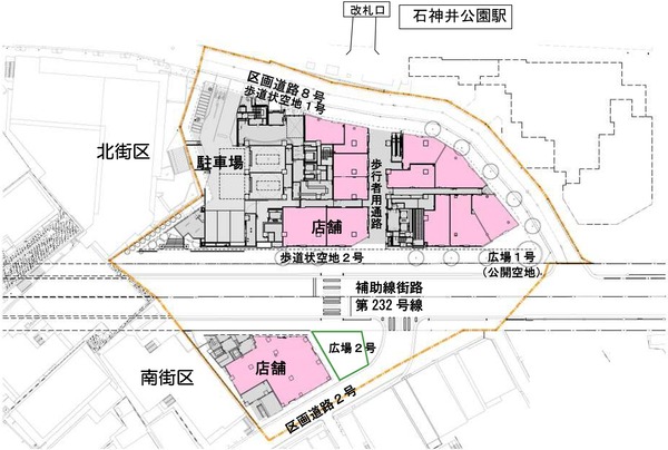石神井公園駅南口西地区第一種市街地再開発事業 1階平面図