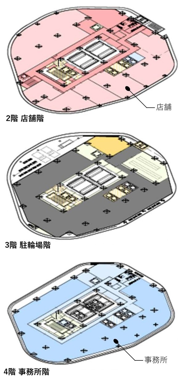 (仮称)西新宿六丁目西・新宿中央公園北西地区第一種市街地再開発事業 2〜4階平面図