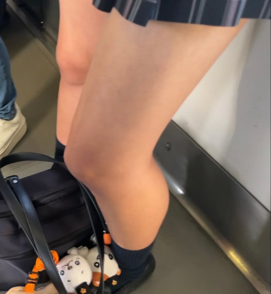 【画像】狭い電車の中では女子高生の生脚を至近距離で観れるからラッキーだよなwww
