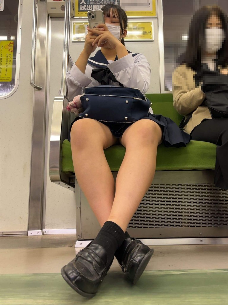 電車で対面にこんなミニスカ女子高生が座っていたら目が離せないよなwww