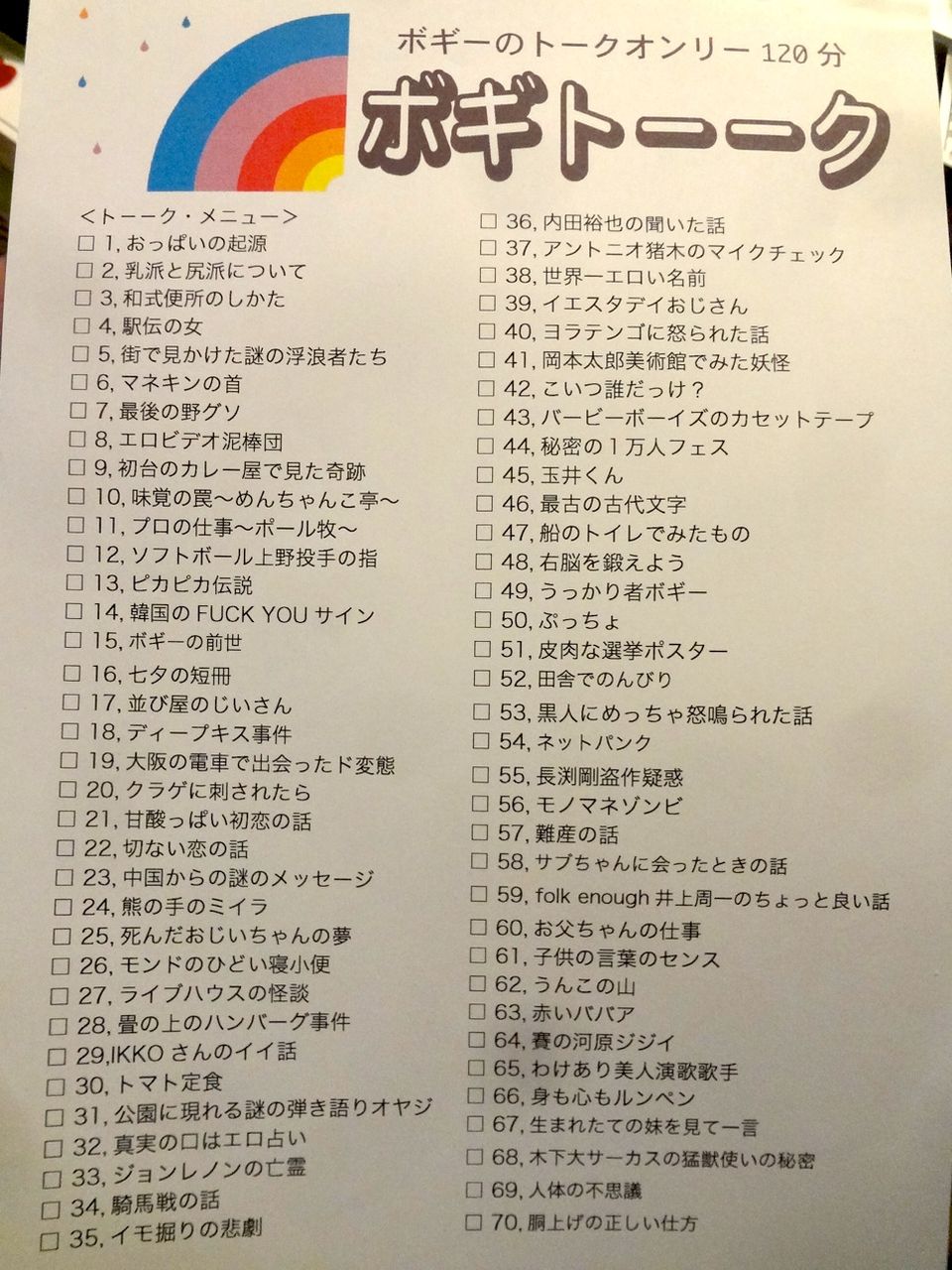 ボギトーーク レポ ボギーの悪趣味音楽作法