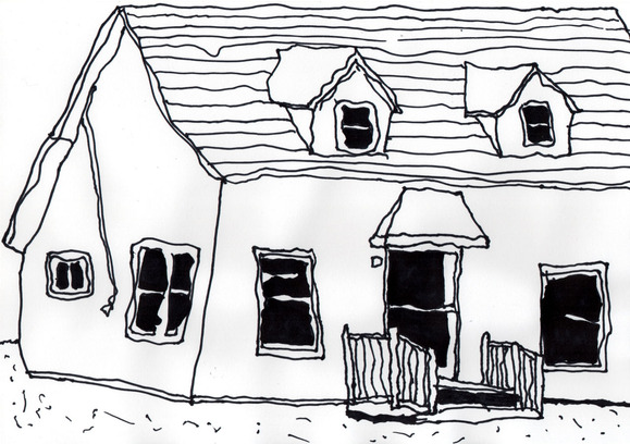 左手で描いた家