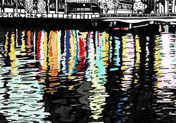 川面にうつる夜の街