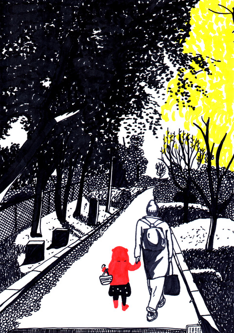 買い物がえりの遊歩道