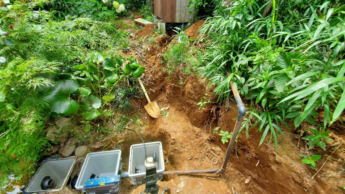 雨水枡濾過槽完成 庭池日記