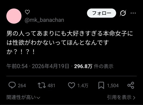 【悲報】女子「男の人ってあまりにも大好きすぎる本命女子には性欲がわかないってほんとなんですか？！？！」