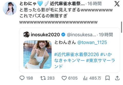 【画像】グラドル「影がハミ毛に見えてバズってて草」