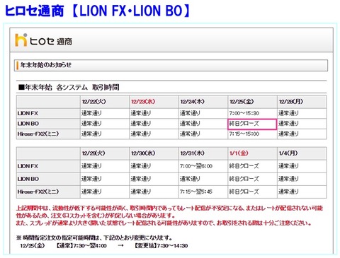 ヒロセ通商スケジュール
