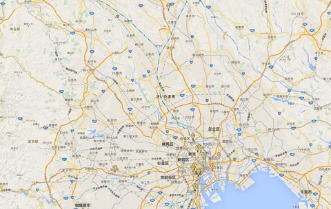 準勅祭社（日枝神社（1）、根津神社（2）、芝神明宮（3）、神田神社（4）、白山神社（5）、亀戸神社（6）、品川貴船社（7）（8）、富岡八幡神社（9）、王子神社（10）、赤坂氷川神社（11）、六所神社（12）、鷲宮神社（13））の位置関係