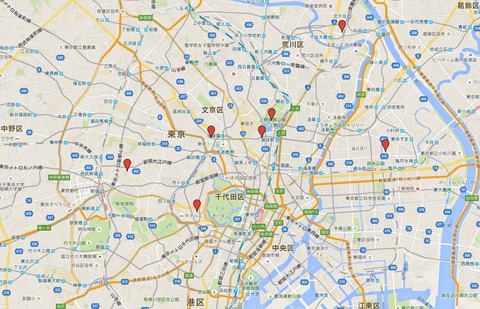 東都七天神 - 十返舎一九『菅神御一代文章』の天満宮7社（計13社）、江戸二十五天神