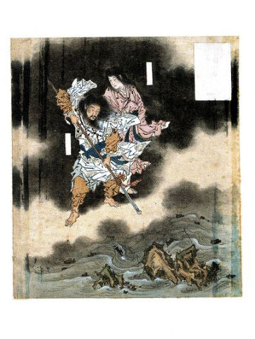 『日本神話シリーズ』島々の誕生 - ちょうど天沼矛で海を掻きまわすイザナギとイザナミ【大古事記展】のキャプチャー