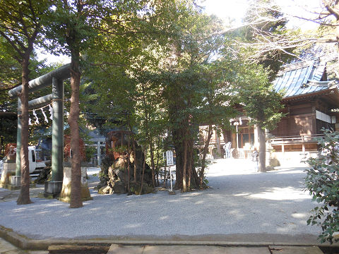 大稲荷神社(神奈川県・小田原市 境内社に錦織神社あり)の境内の様子 拝殿に向かって右側から