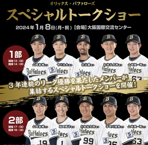 オリックスのスペシャルトークショー(山岡 中川 宗 紅林 山﨑颯 福田 ラオウ 宇田川)がめちゃくちゃ面白かった模様