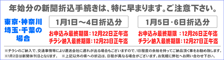 年始の折込手配は大幅に締切りが早まります