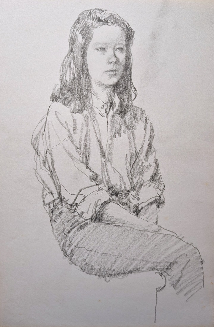 他の人発送×中村英夫【夏の日白い帽子の婦人】肉筆油彩画 スケッチ・人物82_中村英夫作品集 : 画家のひみつ基地_Japanese artist