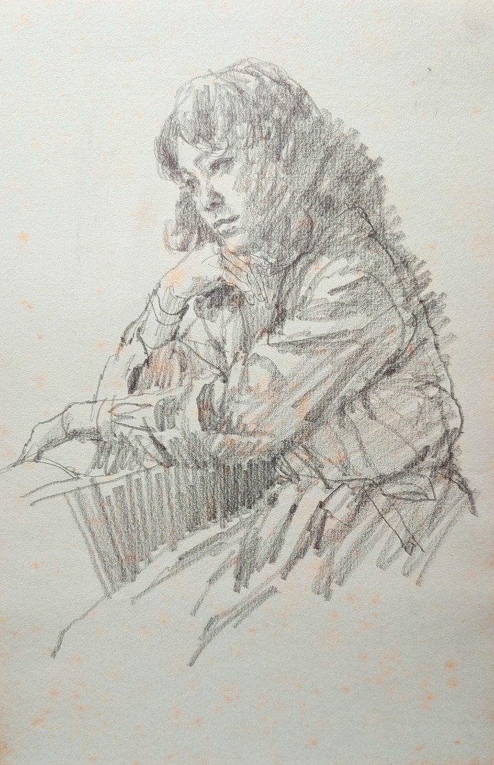 他の人発送×中村英夫【夏の日白い帽子の婦人】肉筆油彩画 スケッチ・人物89_中村英夫作品集 : 画家のひみつ基地_Japanese artist