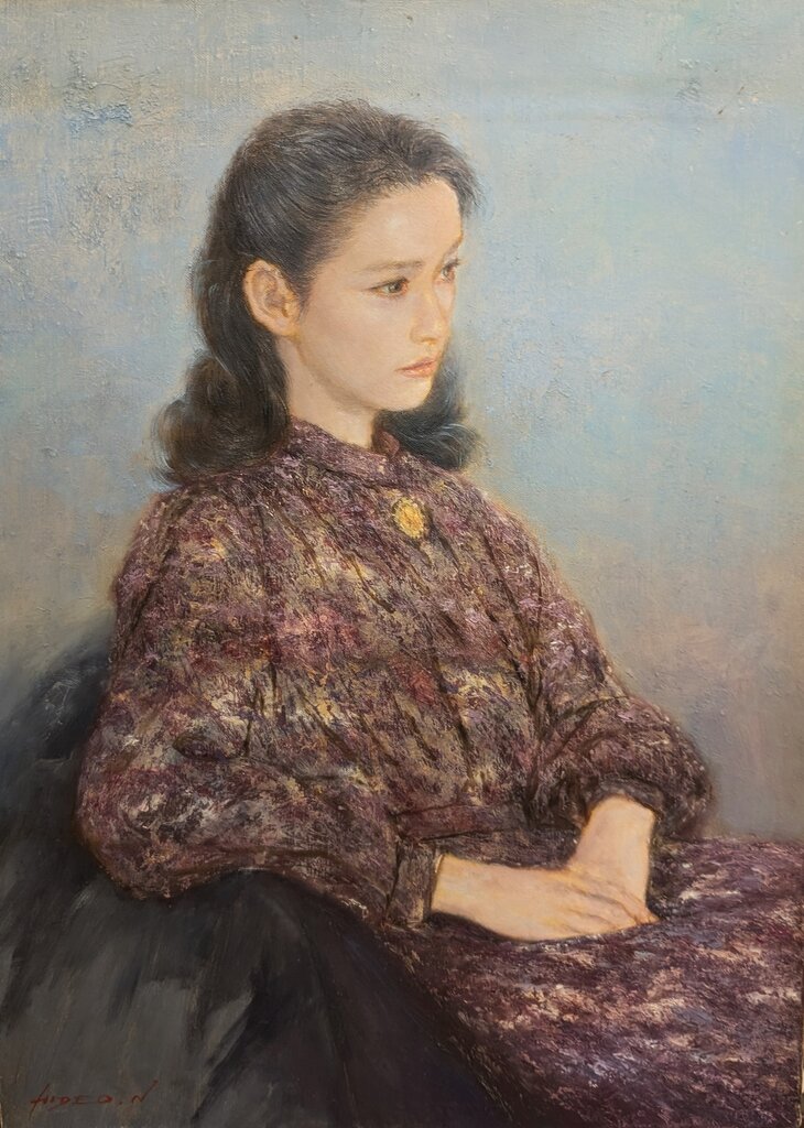 他の人発送×中村英夫【夏の日白い帽子の婦人】肉筆油彩画 他の人発送×中村英夫【夏の日白い帽子の婦人】肉筆油彩