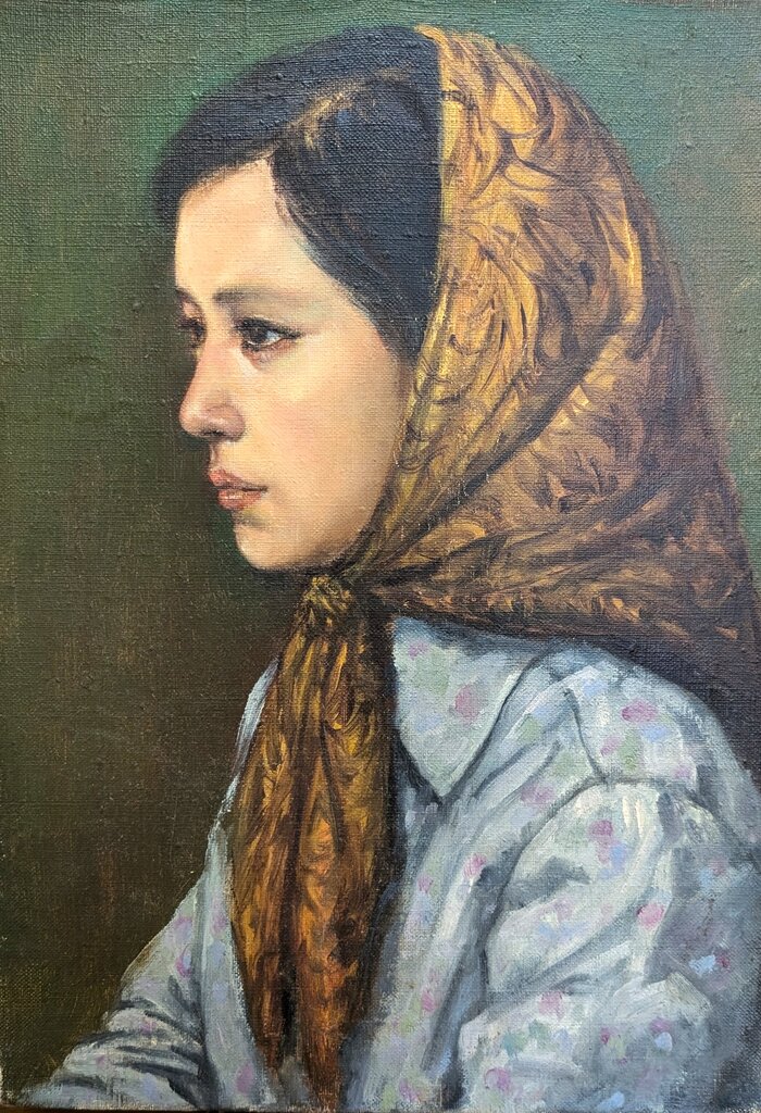 他の人発送×中村英夫【夏の日白い帽子の婦人】肉筆油彩画 油彩画・人物