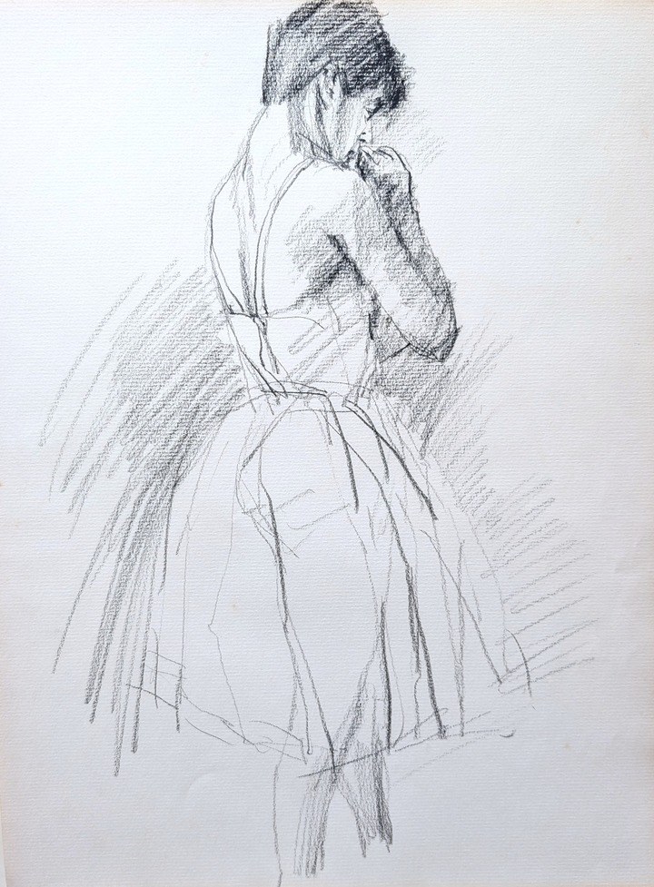 他の人発送×中村英夫【夏の日白い帽子の婦人】肉筆油彩画 スケッチ・人物85_中村英夫作品集 : 画家のひみつ基地_Japanese artist