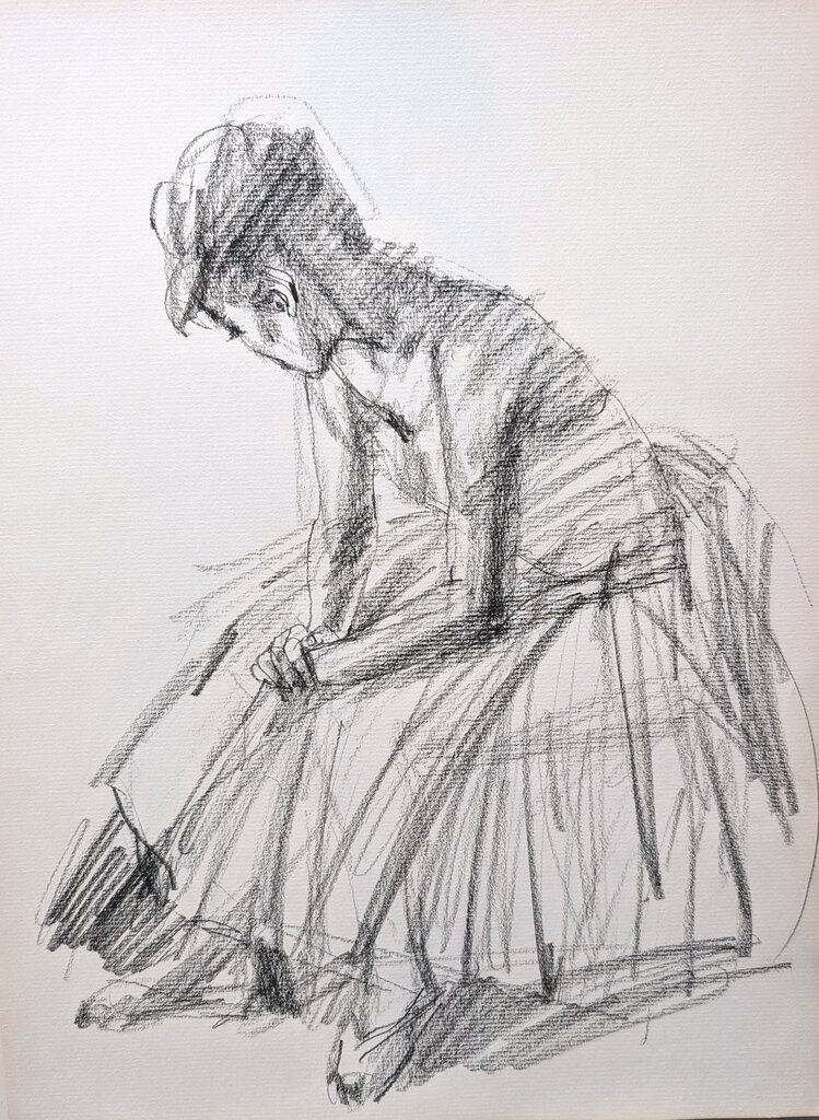 他の人発送×中村英夫【夏の日白い帽子の婦人】肉筆油彩画 スケッチ・人物74_中村英夫作品集 : 画家のひみつ基地_Japanese artist