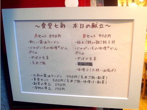 食堂七彩-都立家政-本日のメニュー