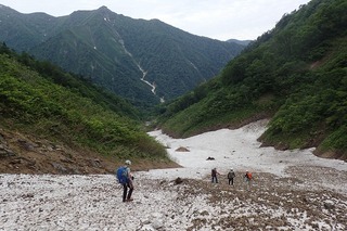 s-80雪渓を下る・正面に白毛門山P6061388