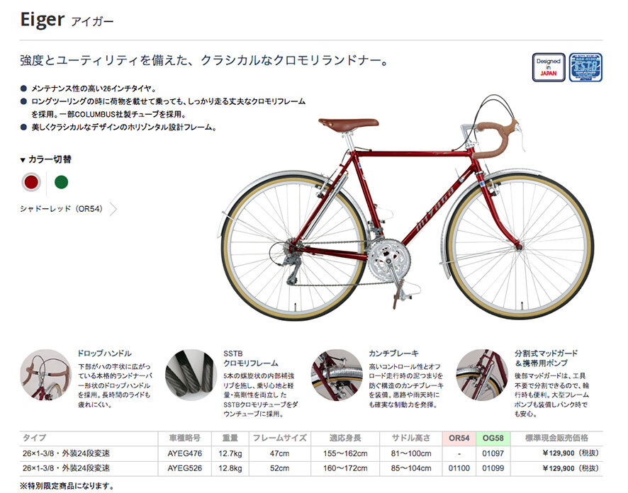 ミヤタ　アイガー　ランドナー　自転車 miyata sports ミヤタスポーツ ランドナー EIGER 26インチ 52cm