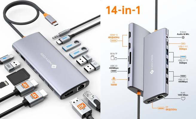 ゲッキーのお買い得商店街 : 【全部繋がる】NOVOO 3画面出力/GbLAN/100W PD対応 14-in-1 USB-C マルチポート ...