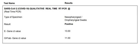 Positive RT-PCR report