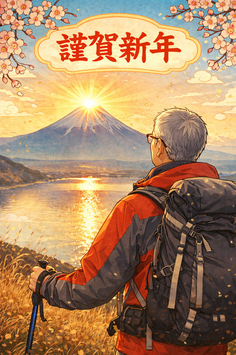 富士山と新年の道