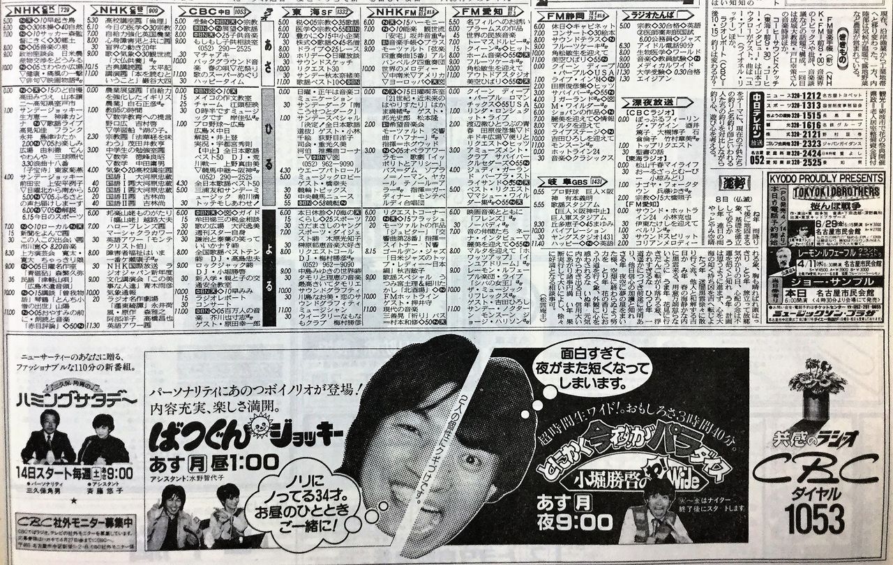Cbcラジオ ばつぐんジョッキー つボイノリオ 小堀勝啓のわ Wide 1984年新聞広告 ਊ Cbcラジオ ばつぐんジョッキー つボイノリオ 小堀勝啓のわ Wide 1984年新聞広告 ਊ