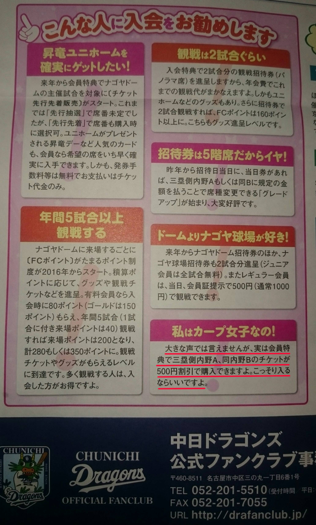 中日ファンクラブカーピ女子